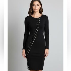 Akira  Black Long Sleeve Dress with Silver Details